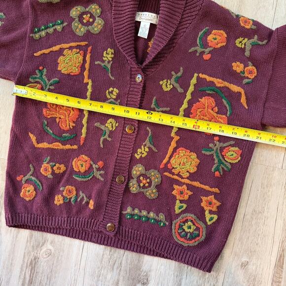Cambridge Dry Goods Women’s Floral Embroidered Cardigan Sweater Burgundy Size L - Picture 7 of 11